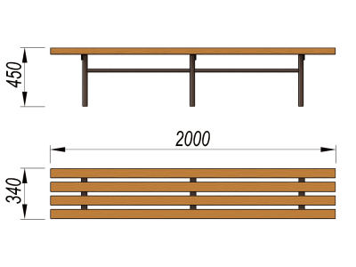 Двухметровая лавочка без спинки 2 м МАФ 1602 в Саранске